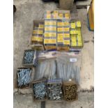 A LARGE ASSORTMENT OF HARDWARE TO INCLUDE SCREWS AND PANEL PINS ETC