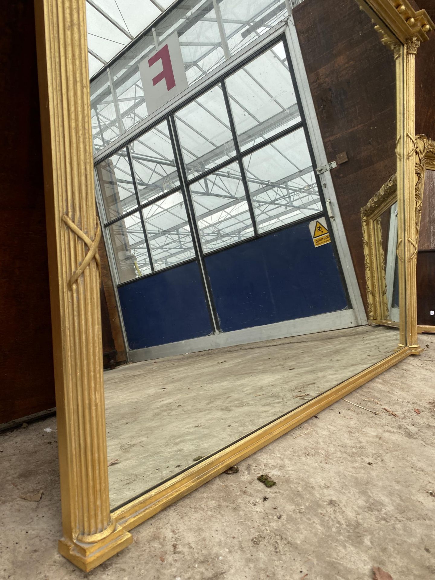 A 19TH CENTURY STYLE GILT FRAMED OVERMANTEL MIRROR WITH CORINTHIAN COLUMN SIDE SUPPORTS, 60 X 46" - Image 3 of 4