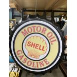 A MOTOR OIL SHELL GASOLINE METAL BOTTLE TOP SIGN