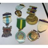 FIVE VARIOUS MASONIC MEDALS ON RIBBONS