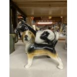 TWO CERAMIC ANIMALS TO INCLUDE A SHIRE HORSE, HEIGHT 24CM AND A BEAGLE DOG, HEIGHT 18CM
