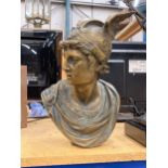 A LARGE BRASS BUST OF GREEK GOD HERMES