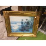 A GILT FRAMED PRINT OF LADIES IN THE COUNTRYSIDE, 69CM X 59CM
