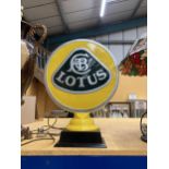 A LARGE CAST STAND UP LOTUS SIGN ON PEDESTAL, 20 X 15 X 6"