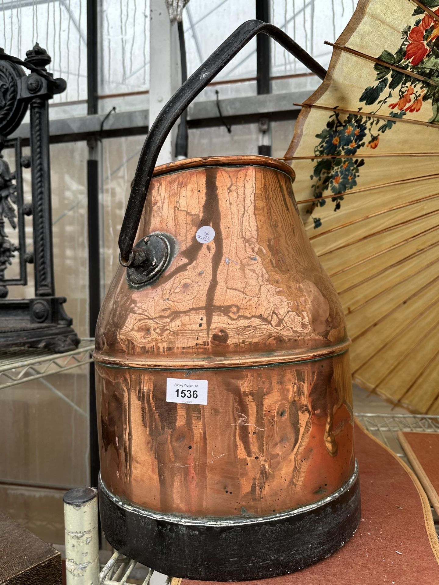 A VINTAGE COPPER AND STEEL MILKING BUCKET