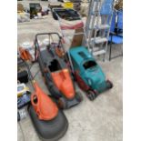 TWO ELECTRIC LAWN MOWERS AND A SCARIFIER TO INCLUDE A BOSCH AVR 1100 AND A FLYMO ETC