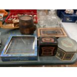 A QUANTITY OF VINTAGE TINS TO INCLUDE A CARR'S OF CARLSLE BISCUIT TIN, MUSTARD, CASH TIN PLUS A