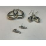 THREE PAIRS OF SILVER EARRINGS