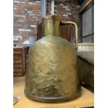 A LARGE VINTAGE BRASS VESSEL WITH COPPER BAND TOP