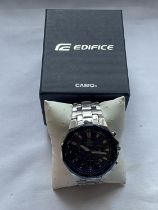 AN AS NEW AND BOXED CASIO EDIFICE WRIST WATCH SEEN WORKING BUT NO WARRANTY