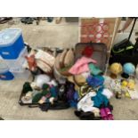 A LARGE ASSORTMENT OF ITEMS TO INCLUDE KNITTING YARN, CURTAINS, CUSHIONS AND MATERIAL ETC