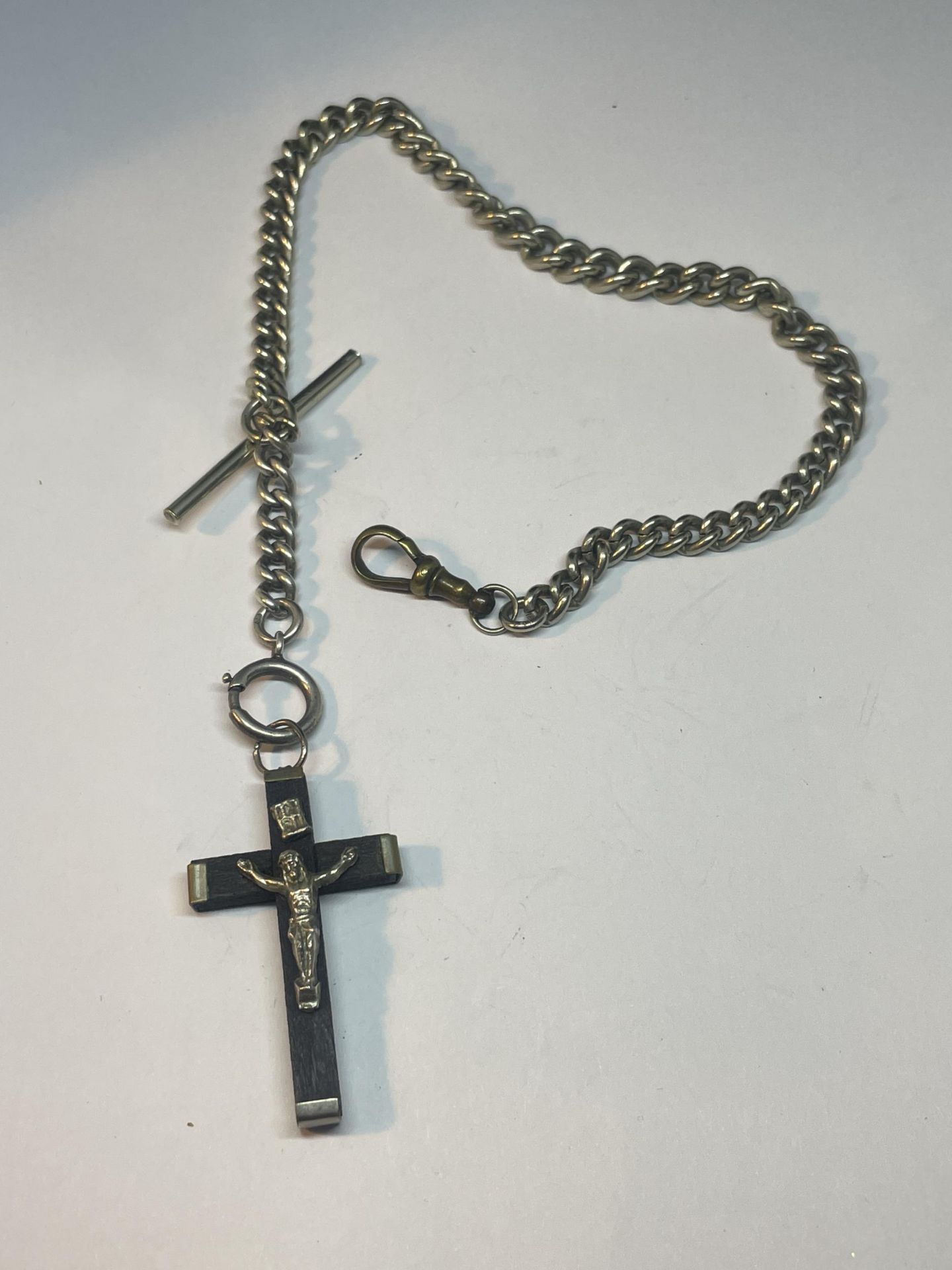 A HALF ALBERT WATCH CHAIN WITH CRUCIFIX FOB