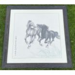 A LARGE FRAMED CHINESE XU BEIHONG PRINT OF A HORSE, 94 X 94CM