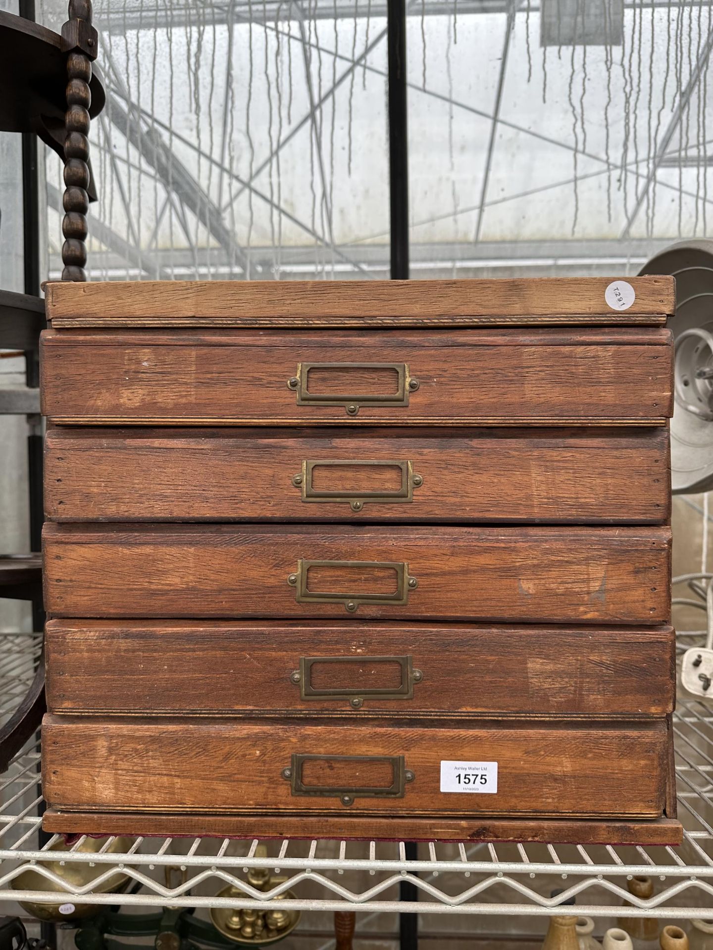A MINIATURE FIVE DRAWER WOODEN ENGINEERS CHEST