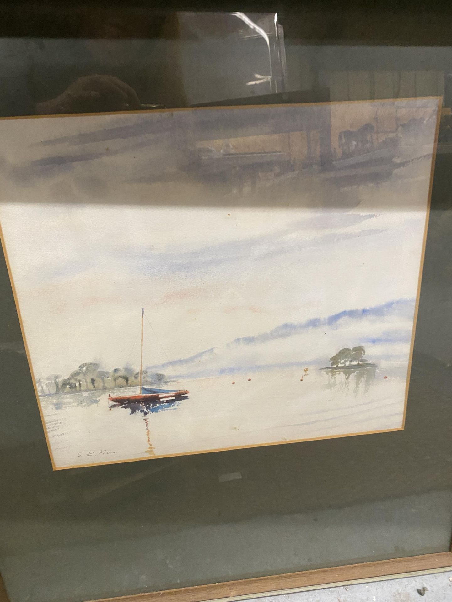 S.R. MEIN 'SAILING BOAT AT ANCHOR' WATERCOLOUR, SIGNED, 33CM X 36CM, FRAMED AND GLAZED, THREE SIGNED - Image 5 of 6