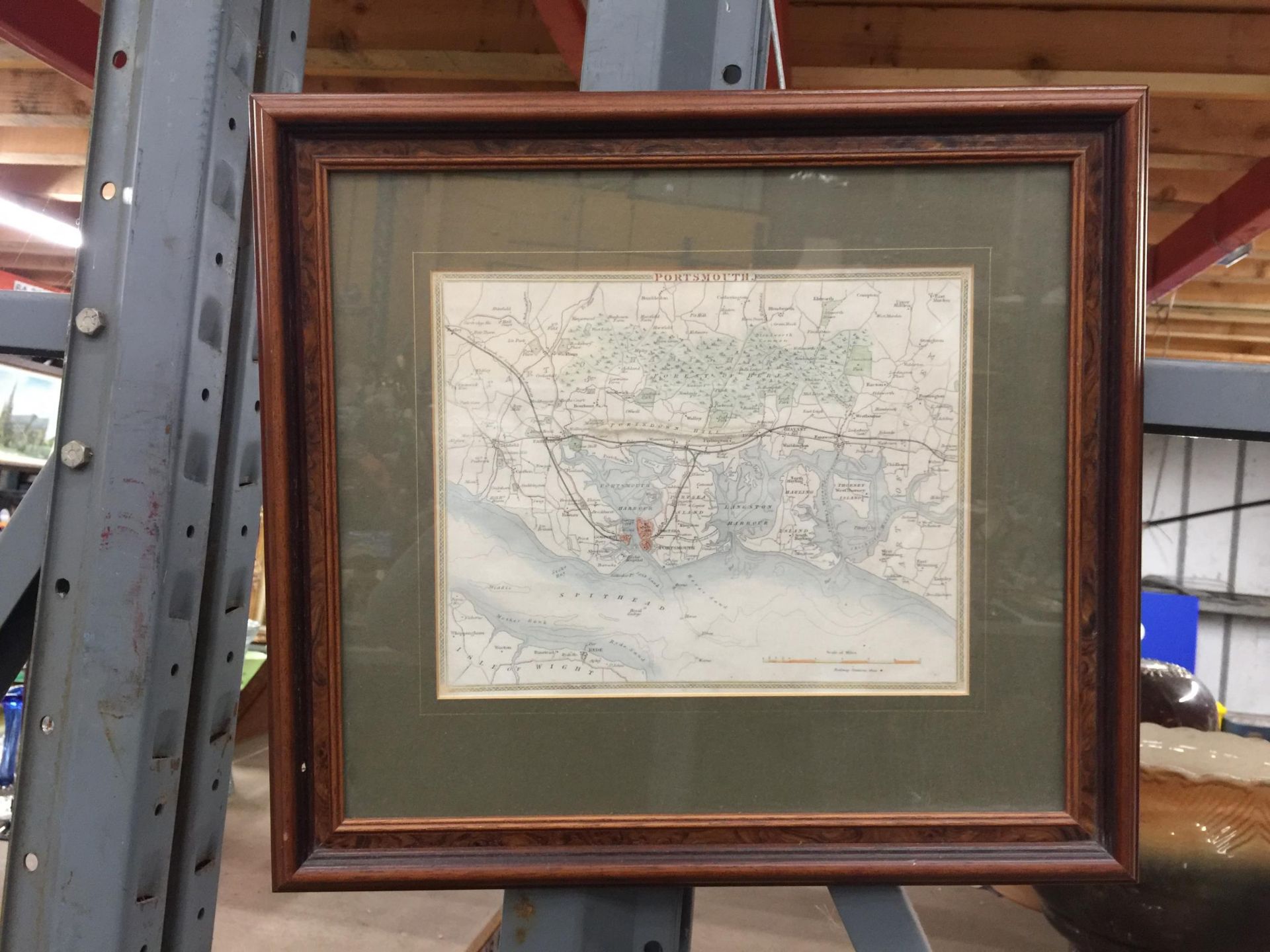 A FRAMED VINTAGE MAP OF PORTSMOUTH