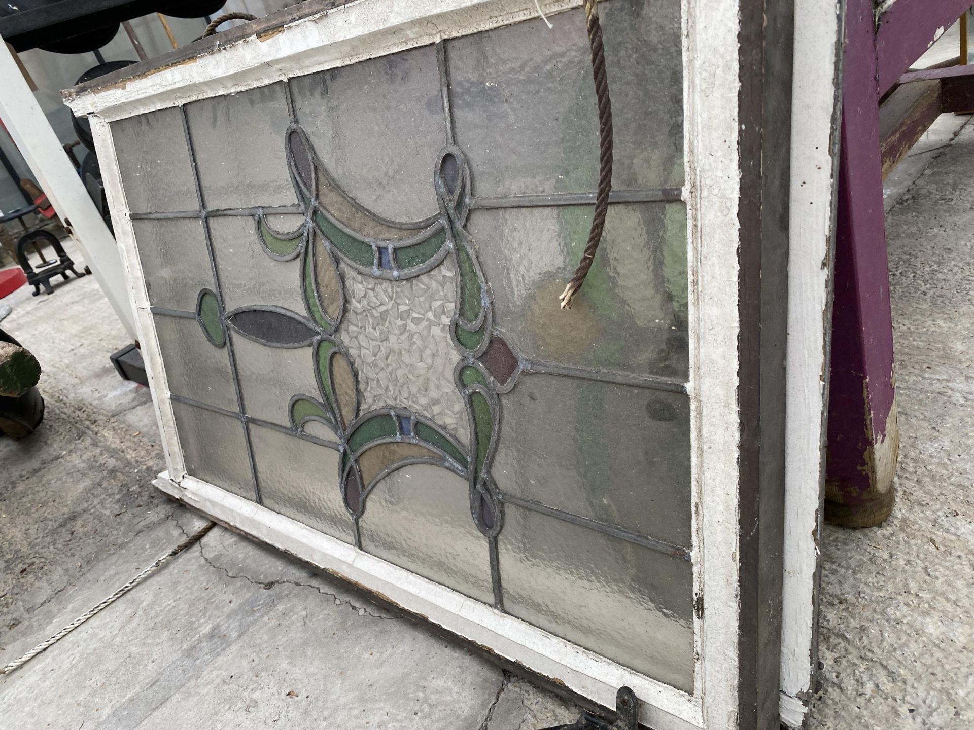 TWO WOODEN FRAMED GLAZED AND LEADED STAIN GLASS WINDOWS - Image 2 of 5