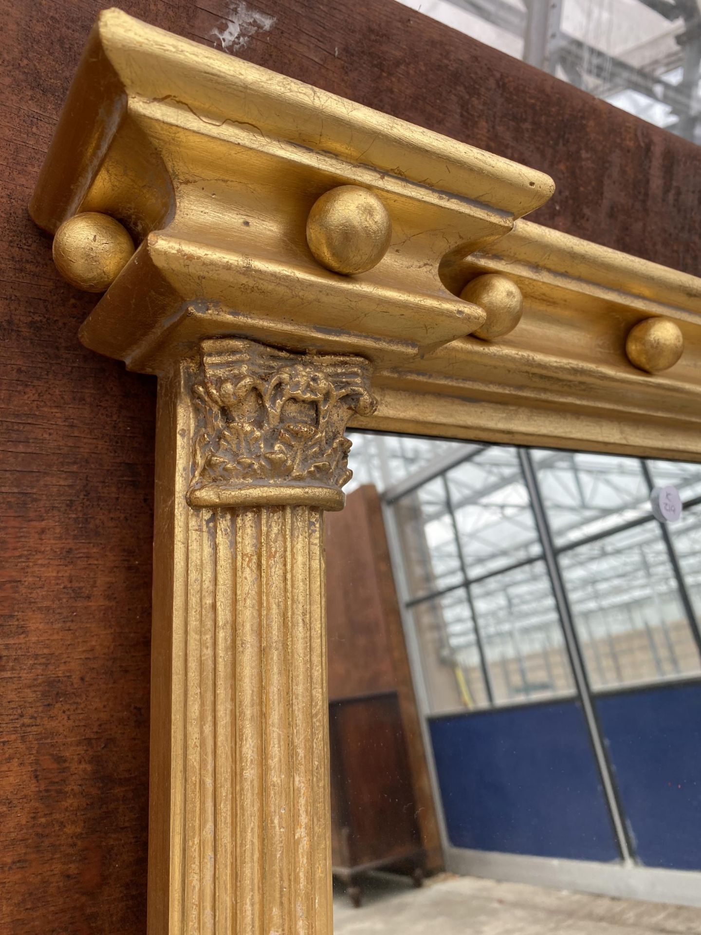 A 19TH CENTURY STYLE GILT FRAMED OVERMANTEL MIRROR WITH CORINTHIAN COLUMN SIDE SUPPORTS, 60 X 46" - Image 4 of 4