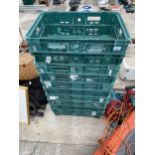 ELEVEN PLASTIC STACKING STORAGE CRATES