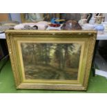 A LARGE GILT FRAMED JOSEPH FARQUHARSON PENCIL SIGNED PRINT OF A WOODLAND SCENE