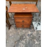 A MODERN HARDWOOD BEDSIDE CHEST/TABLE ON METALWARE FRAME