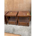 A PAIR OF WALNUT TWO TIER LAMP TABLES BY IAN SMITH REPRODUCTIONS, EACH WITH SINGLE DRAWER, 17"