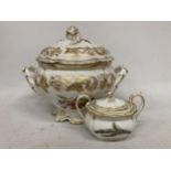 TWO SPODE ITEMS - GOLDEN VALLEY PATTERN TUREEN AND STAFFORD FLOWERS LIDDED TWIN HANDLED SUGAR BOWL