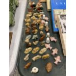 A LARGE QUANTITY OF WADE WHIMSIES PLUS CERAMIC 'SEWING' LADIES, THIMBLES, ETC