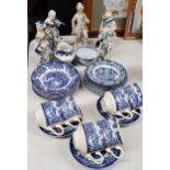 A COLLECTION OF BLUE AND WHITE POTTERY - BROADWAY, JOHNSON BROS, CONTINENTAL FIGURES ETC