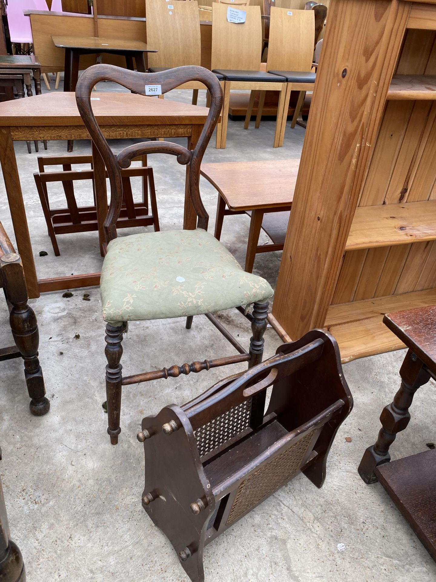 A VICTORIAN PARLOUR CHAIR AND MAGAZINE RACK