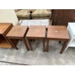 THREE MODERN HARDWOOD LAMP TABLES, 15" SQUARE EACH