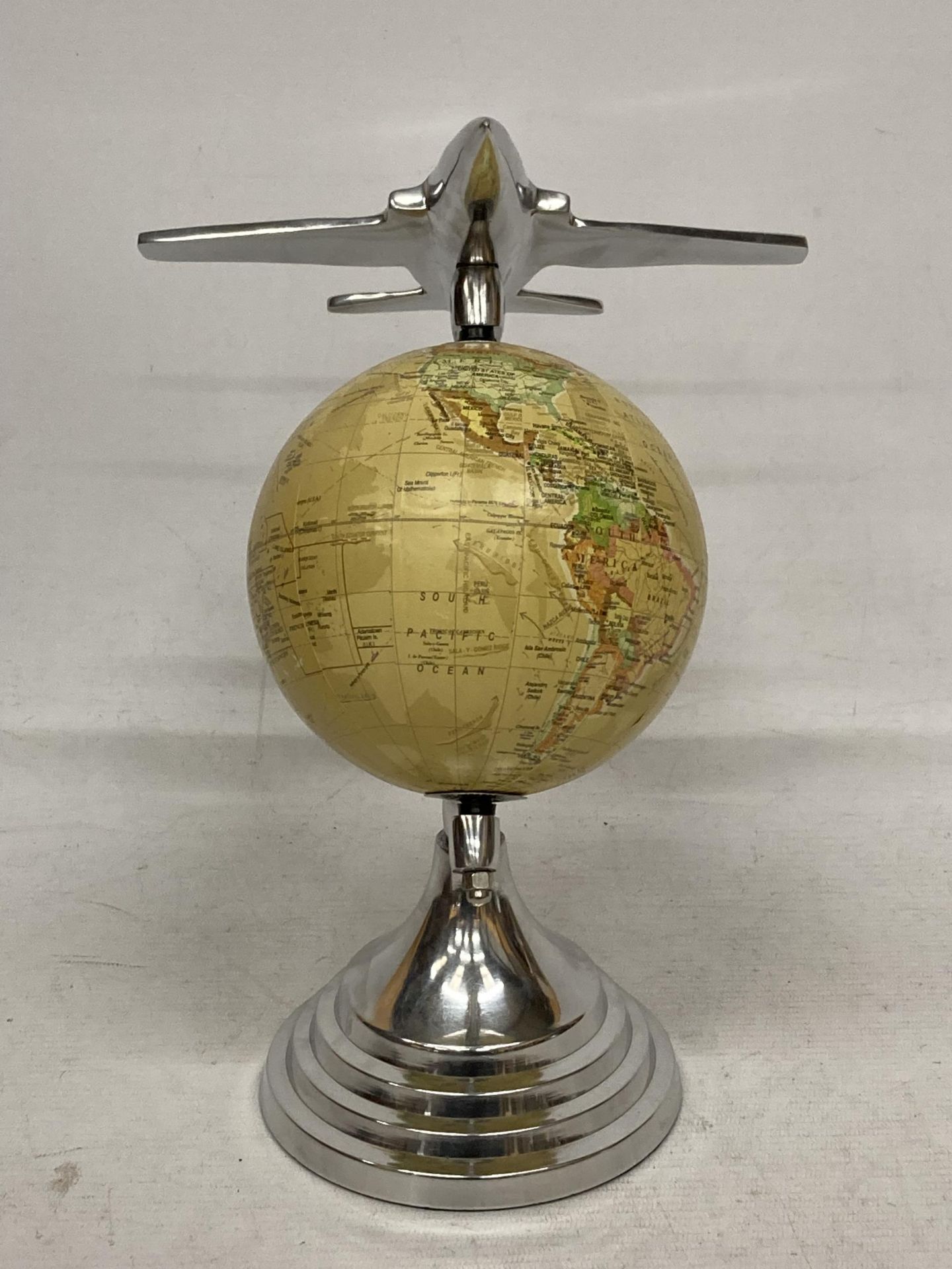 A DESK GLOBE WITH CHROME EFFECT BASE AND AEROPLANE DESIGN - Image 3 of 5