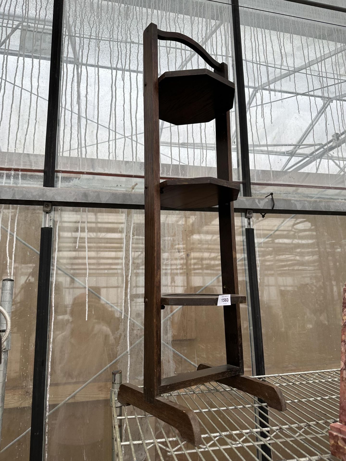 A VINTAGE OAK THREE TIER FOLDING PLANT STAND