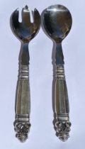 AN ART DECO GEORG JENSEN STERLING SILVER TWO PIECE SALAD SERVER SET IN THE ACORN PATTERN -