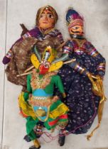 A GROUP OF THREE VINTAGE PAINTED WOODEN PUPPETS