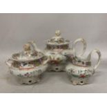 A 19TH CENTURY THREE PIECE TEA SET WITH ORIENTAL STYLE PATTERNED DESIGN