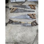 AN ASSORTMENT OF VINTAGE WOODEN HANDLED SAWS