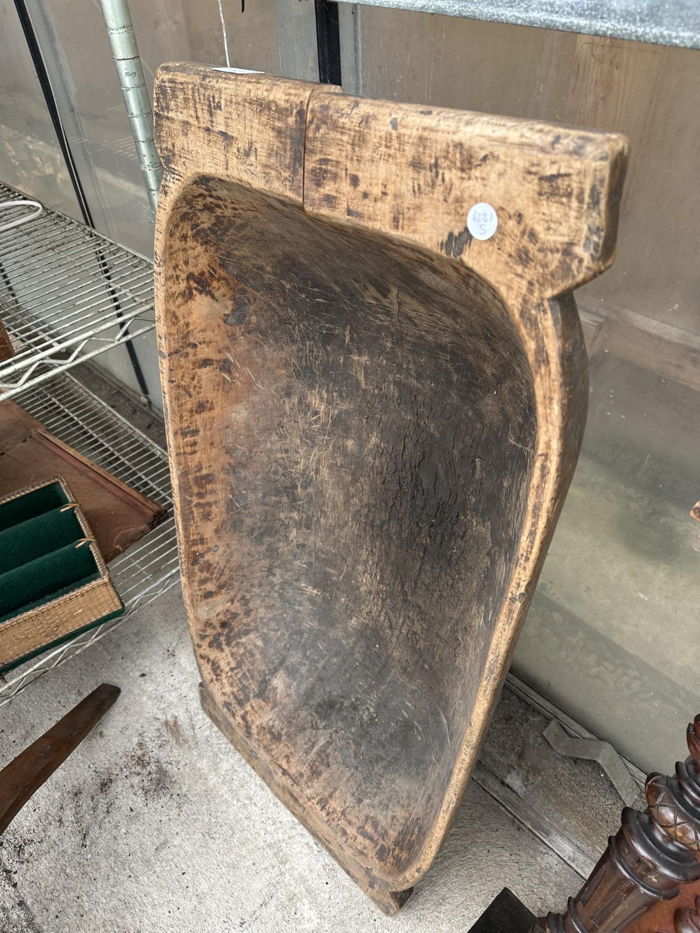A LARGE FRENCH VINTAGE WOODEN DOUGH BOWL