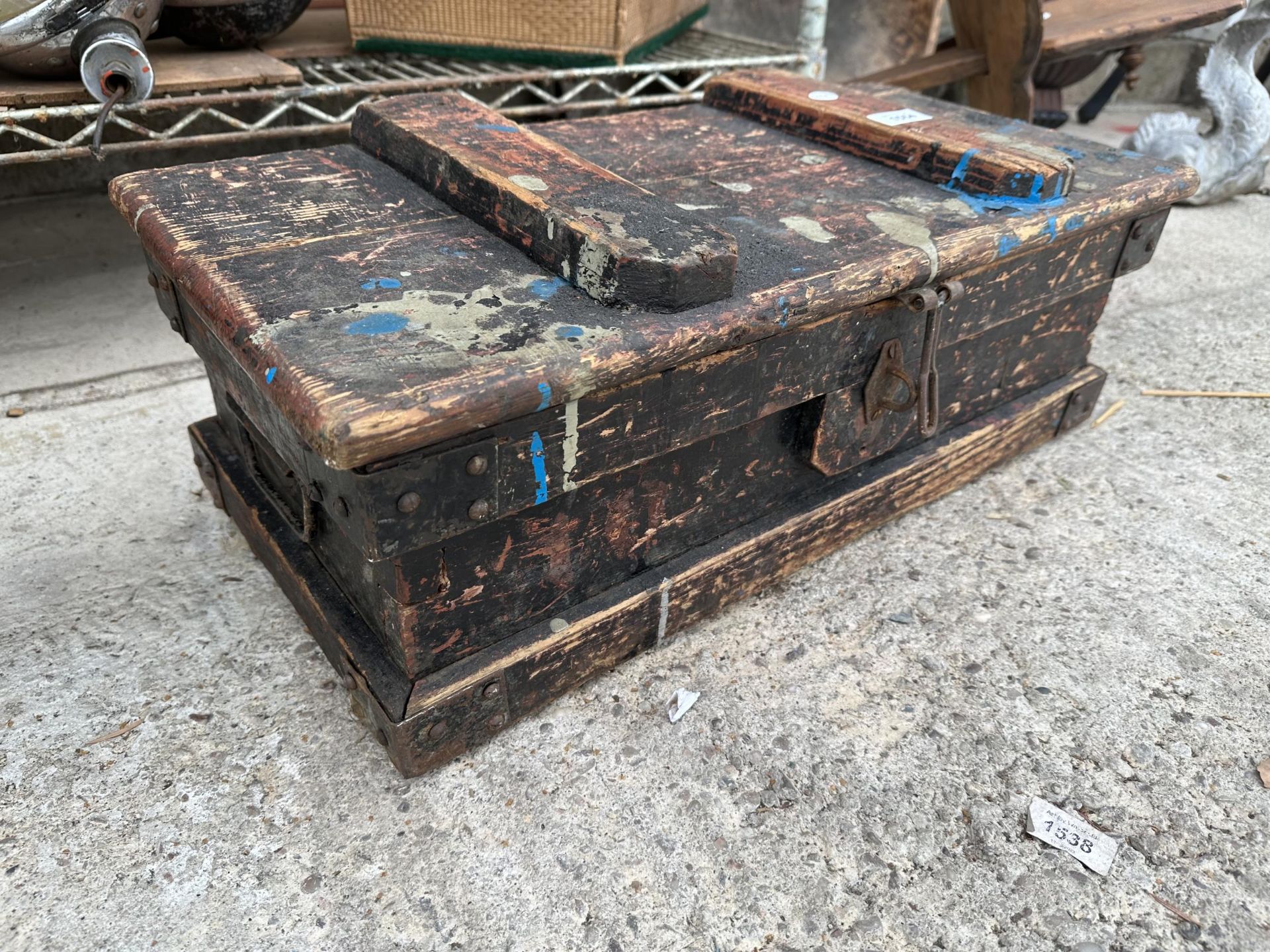 A VINTAGE AND RUSTIC PINE TOOL BOX