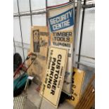 AN ASSORTMENT OF WOODEN VINTAGE ADVERTISING SIGNS