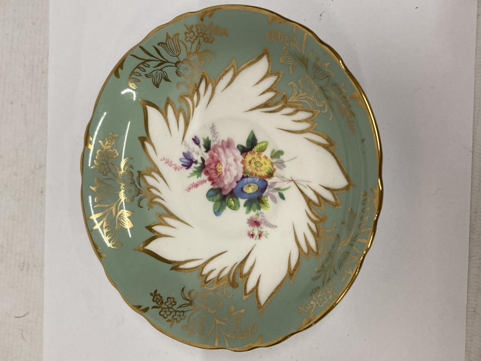 A PARAGON FOOTED TEACUP AND SAUCER GREEN WITH GOLD GILT AND FLORAL SPRAYS - Image 3 of 4