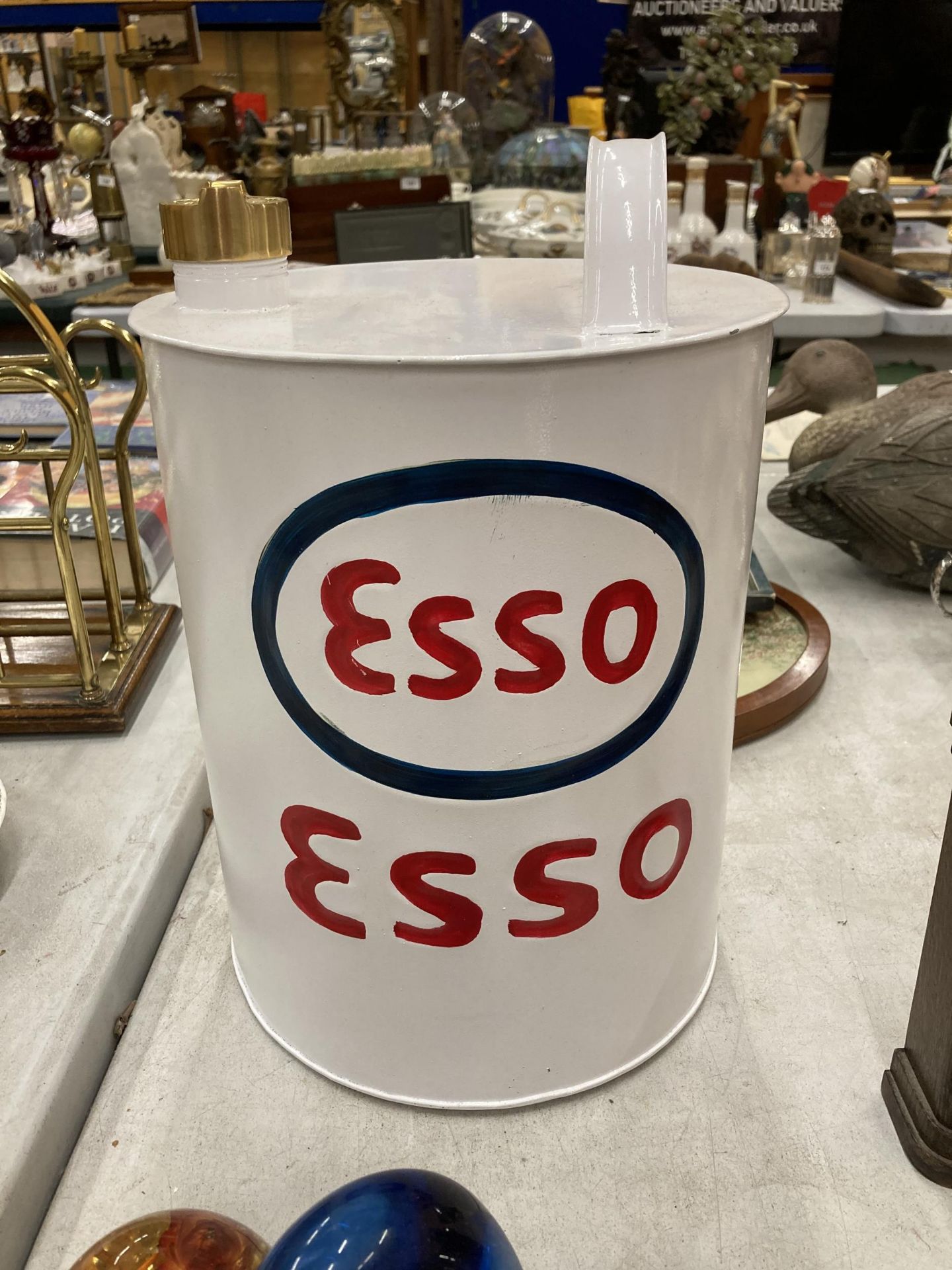 A WHITE 'ESSO' PETROL CAN, HEIGHT 30CM