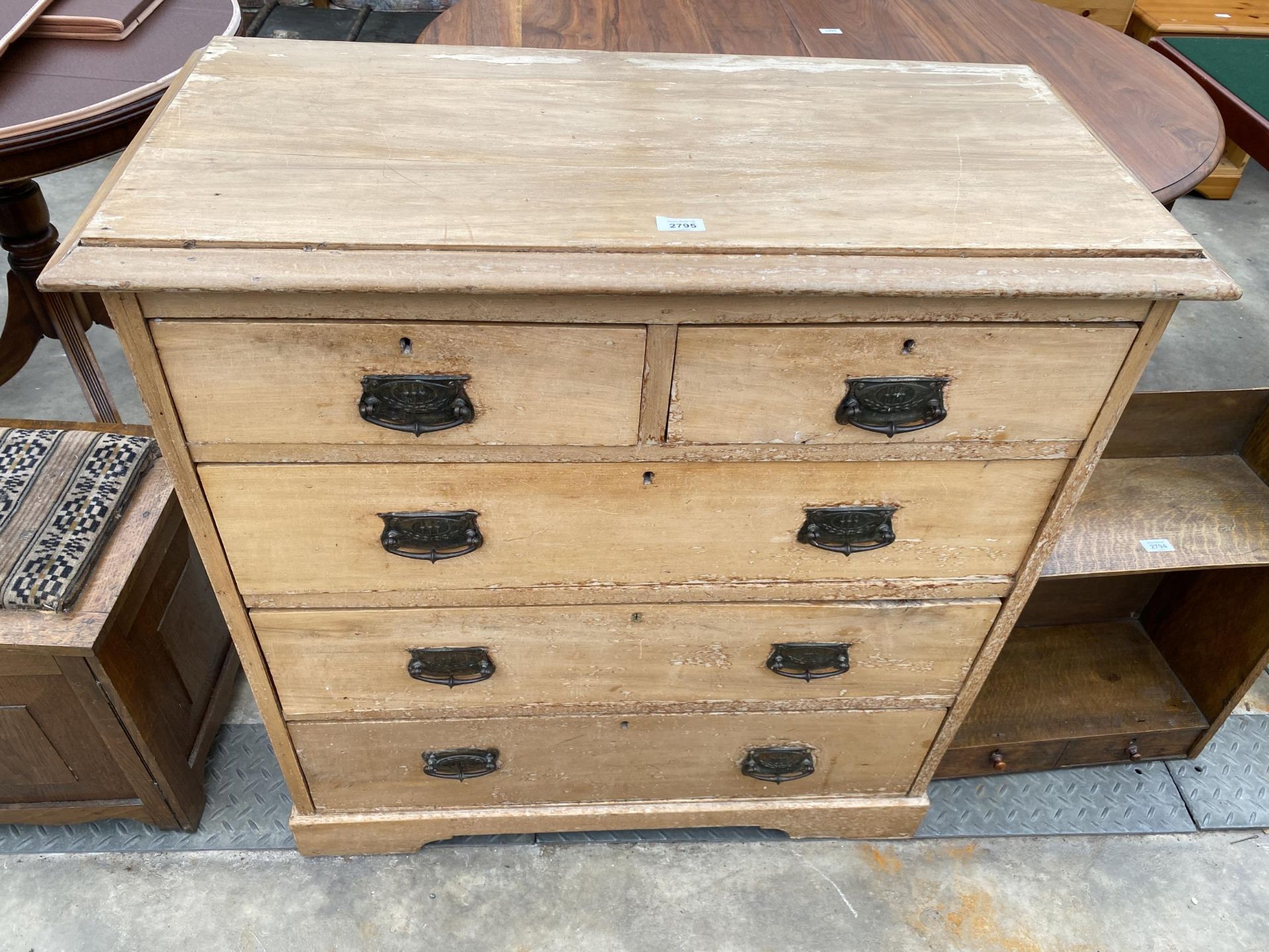 A VICTORIAN SATINWOOD CHEST OF TWO SHORT AND THREE LONG DRAWERS, 36" WIDE