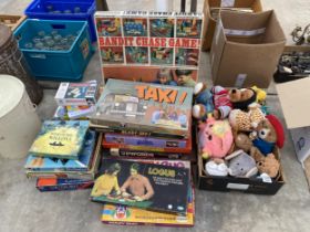 AN ASSORTMENT OF CHILDRENS TOYS AND BOARD GAMES ETC