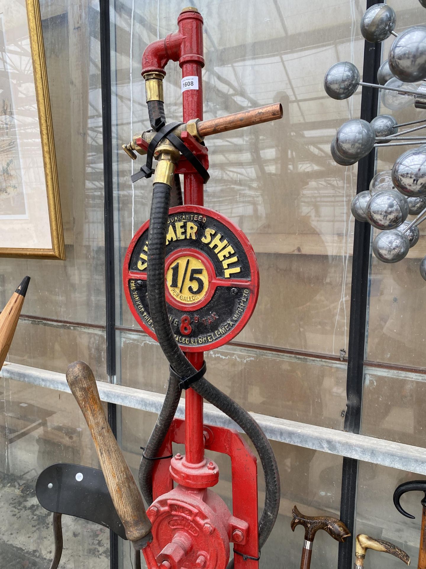 A SHELL PETROL PUMP WITH BRASS NOZZLE - Image 2 of 6