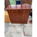 A VICTORIAN PINE CHEST OF TWO SHORT AND THREE LONG DRAWERS, 43" WIDE