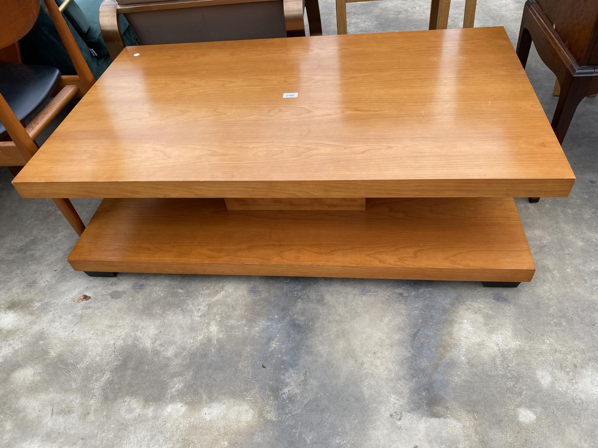 A MODERN TWO TIER COFFEE TABLE, 48 X 28"