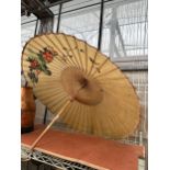 A VINTAGE BAMBOO AND PAPER ORIENTAL UMBRELLA