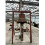 AN ORIGINAL VINTAGE CAST IRON 'NAYLOR VICKERS & CO SHEFFIELD' BELL WITH DECORATIVE STEEL FRAME (D: