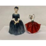 TWO ROYAL DOULTON FIGURINES ROYAL DOULTON MINIATURE "KAREN" HN3270 AND "CHERIE" HN2341